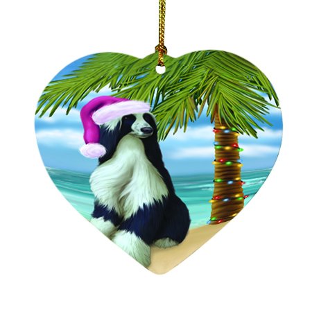 Summertime Happy Holidays Christmas Afghan Hound Dog on Tropical Island Beach Heart Ornament D410