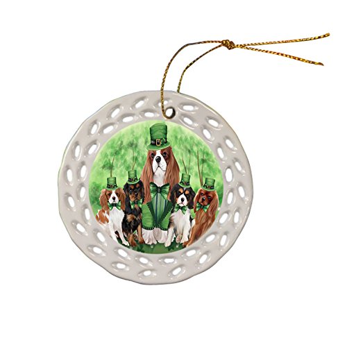 St. Patricks Day Irish Family Portrait Cavalier King Charles Spaniels Dog Ceramic Doily Ornament DPOR48764