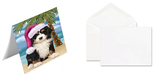 Summertime Happy Holidays Christmas Bernedoodle Dog on Tropical Island Beach Handmade Artwork Assorted Pets Greeting Cards and Note Cards with Envelopes for All Occasions and Holiday Seasons
