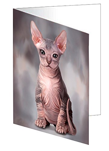 Sphynx Cat Handmade Artwork Assorted Pets Greeting Cards and Note Cards with Envelopes for All Occasions and Holiday Seasons D058