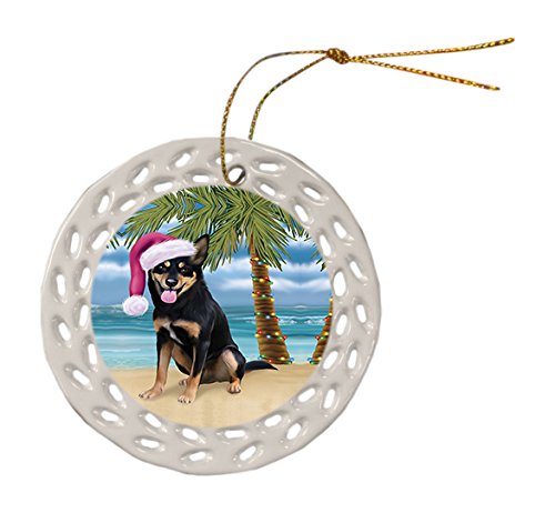 Summertime Australian Kelpie Adult Dog on Beach Christmas Round Doily Ornament POR423