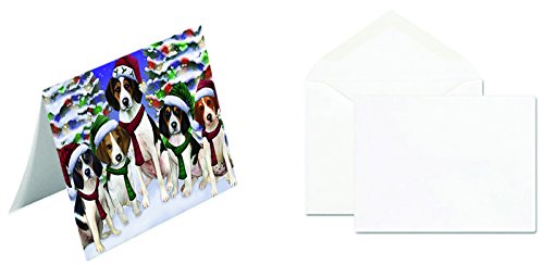 Treeing Walker Coonhound Dog Christmas Family Portrait in Holiday Scenic Background Handmade Artwork Assorted Pets Greeting Cards and Note Cards with Envelopes for All Occasions and Holiday Seasons