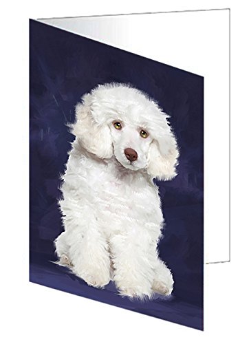 White Poodle Dog Handmade Artwork Assorted Pets Greeting Cards and Note Cards with Envelopes for All Occasions and Holiday Seasons D391
