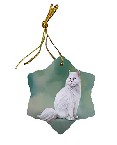 White Persian Cat Christmas Snowflake Ceramic Ornament