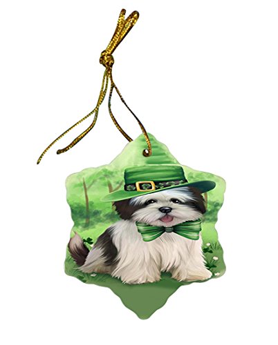 St. Patricks Day Irish Portrait Lhasa Apso Dog Star Porcelain Ornament SPOR48824