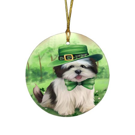 St. Patricks Day Irish Portrait Lhasa Apso Dog Round Christmas Ornament RFPOR48823