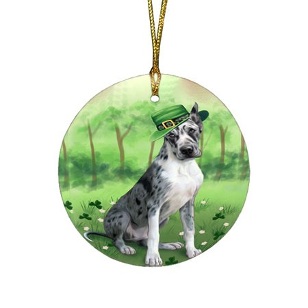 St. Patricks Day Irish Portrait Great Dane Dog Round Christmas Ornament RFPOR48800