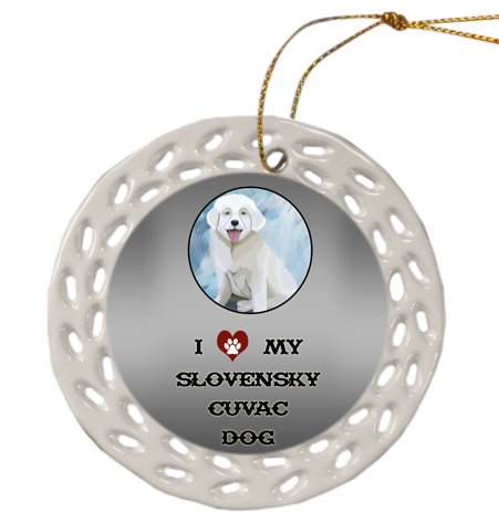 Slovensky Cuvac Dog Christmas Doily Ceramic Ornament