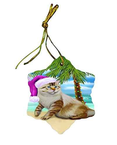 Summertime American Bobtail Cat on Beach Christmas Star Ornament POR2963