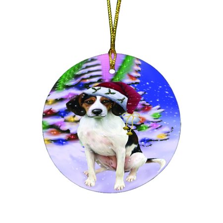 Winterland Wonderland Treeing Walker Coonhound Dog In Christmas Holiday Scenic Background Round Ornament D527