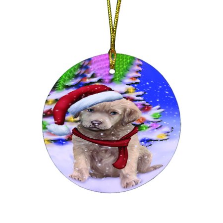 Winterland Wonderland Chesapeake Bay Retriever Dog In Christmas Holiday Scenic Background Round Ornament D454