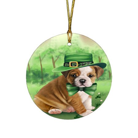 St. Patricks Day Irish Portrait Bulldog Round Christmas Ornament RFPOR48742