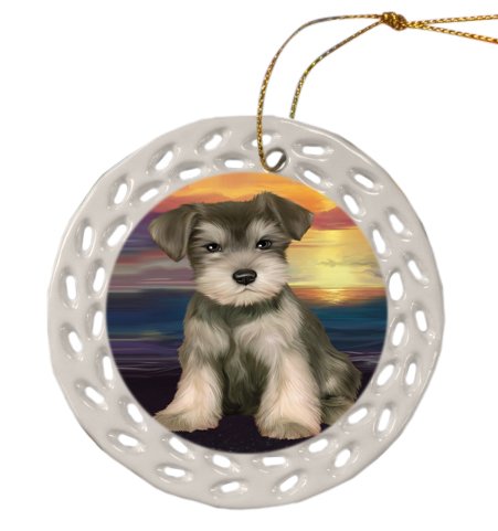 Schnauzer Dog Christmas Doily Ceramic Ornament