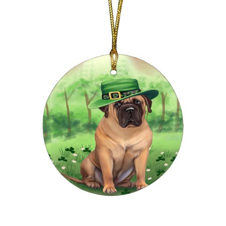 St. Patricks Day Irish Portrait Bullmastiff Dog Round Christmas Ornament RFPOR48746