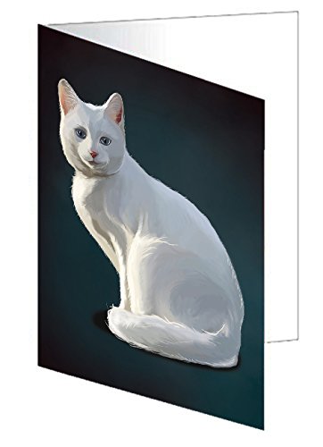White Albino Cat Handmade Artwork Assorted Pets Greeting Cards and Note Cards with Envelopes for All Occasions and Holiday Seasons