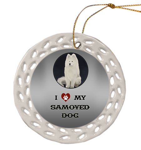 Samoyed Dog Christmas Doily Ceramic Ornament