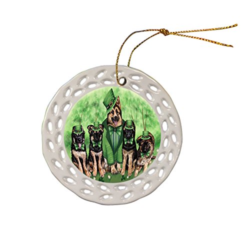 St. Patricks Day Irish Family Portrait German Shepherds Dog Ceramic Doily Ornament DPOR48804