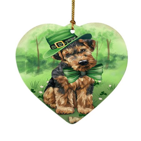 St. Patricks Day Irish Portrait Airedale Terrier Dog Heart Christmas Ornament HPOR48447