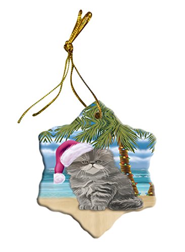 Summertime Persian Cat on Beach Christmas Star Ornament POR2894