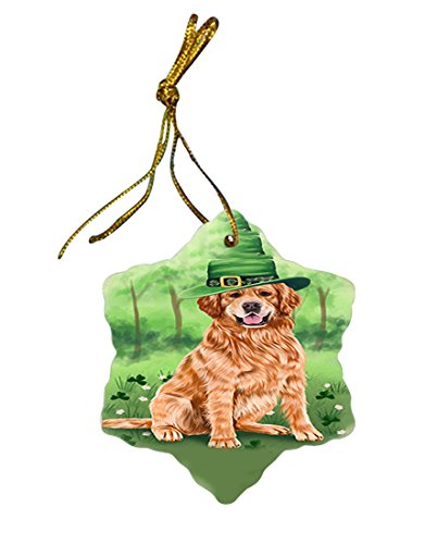 St. Patricks Day Irish Portrait Golden Retriever Dog Star Porcelain Ornament SPOR48798