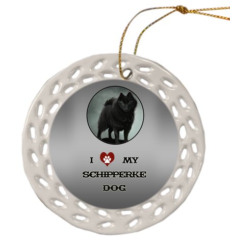 Schipperke Dog Christmas Doily Ceramic Ornament