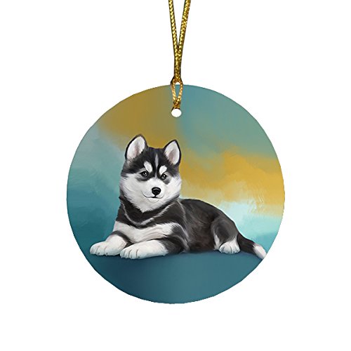 Siberian Husky Dog Round Christmas Ornament RFPOR48115