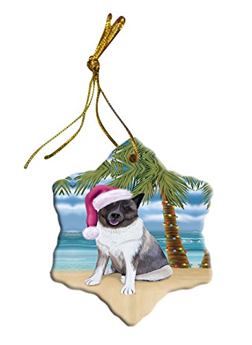 Summertime Akita Dog on Beach Christmas Star Ornament POR2751