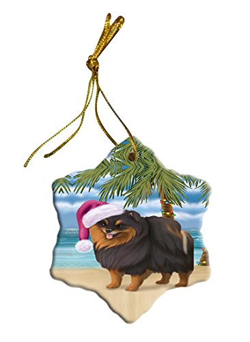 Summertime Pomeranian Spitz Dog on Beach Christmas Star Ornament POR2922