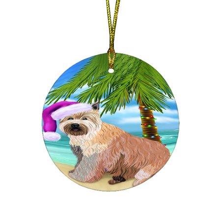 Summertime Happy Holidays Christmas Berger Picard Dog on Tropical Island Beach Round Ornament D422