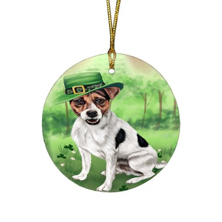 St. Patricks Day Irish Portrait Jack Russell Terrier Dog Round Christmas Ornament RFPOR48811