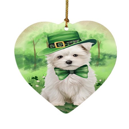 St. Patricks Day Irish Portrait Maltese Dog Heart Christmas Ornament HPOR48834