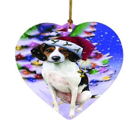 Winterland Wonderland Treeing Walker Coonhound Dog In Christmas Holiday Scenic Background Heart Ornament D528