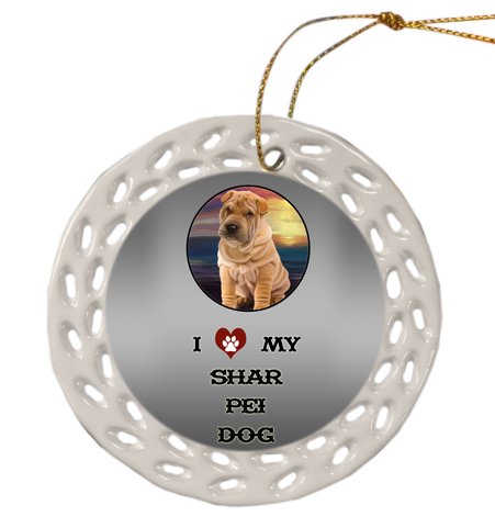 Shar Pei Dog Christmas Doily Ceramic Ornament
