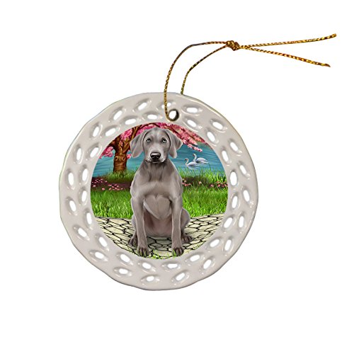 Weimaraner Dog Ceramic Doily Ornament DPOR48483