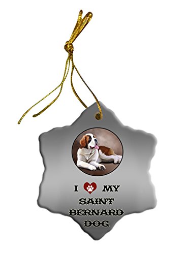 Saint Bernard Dog Christmas Snowflake Ceramic Ornament