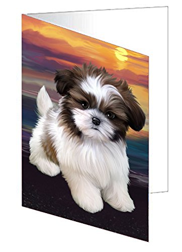 Shih Tzu Dog Handmade Artwork Assorted Pets Greeting Cards and Note Cards with Envelopes for All Occasions and Holiday Seasons D334