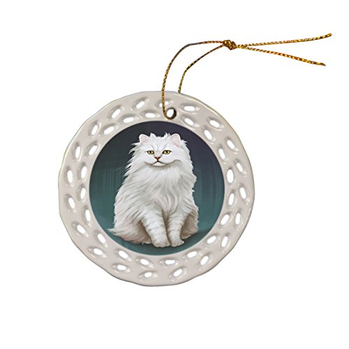Tiffany Cat Christmas Doily Ceramic Ornament