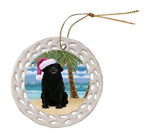 Summertime Labrador Dog on Beach Christmas Round Doily Ornament POR541