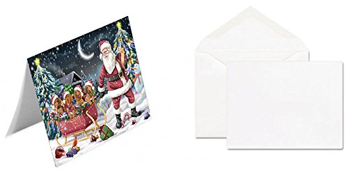 Santa Sled Dogs Christmas Happy Holidays Vizsla Handmade Artwork Assorted Pets Greeting Cards and Note Cards with Envelopes for All Occasions and Holiday Seasons GCD3000