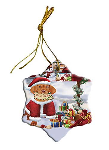 Vizsla Dog Christmas Snowflake Ceramic Ornament