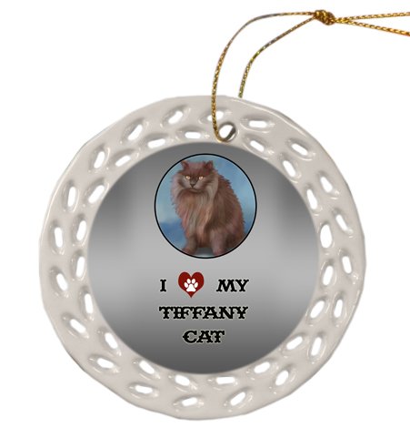 Tiffany Cat Christmas Doily Ceramic Ornament