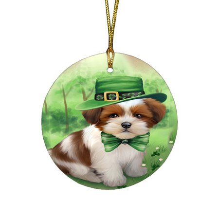 St. Patricks Day Irish Portrait Lhasa Apso Dog Round Christmas Ornament RFPOR48821