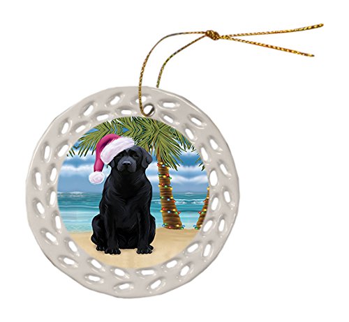 Summertime Labrador Dog on Beach Christmas Round Doily Ornament POR545