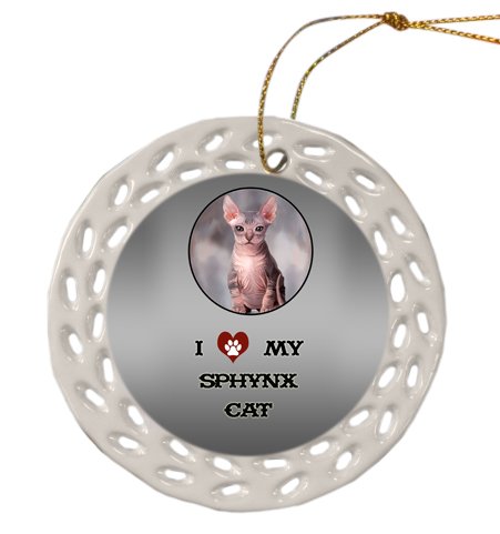 Sphynx Cat Christmas Doily Ceramic Ornament
