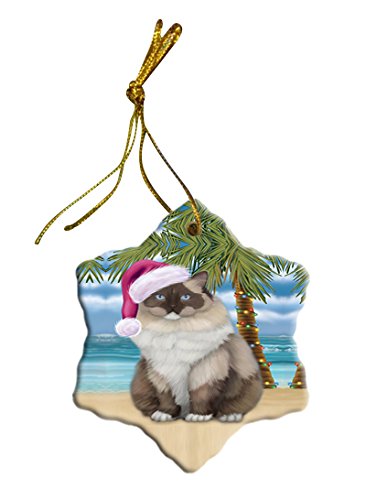 Summertime Ragdoll Cat on Beach Christmas Star Ornament POR2953