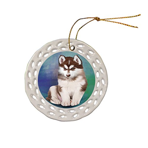 Siberian Husky Dog Christmas Doily Ceramic Ornament