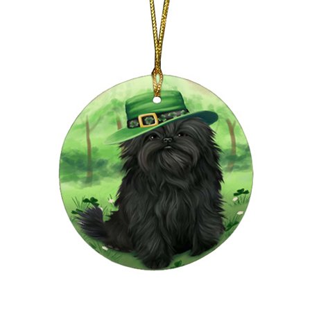 St. Patricks Day Irish Portrait Affenpinscher Dog Round Christmas Ornament RFPOR48434