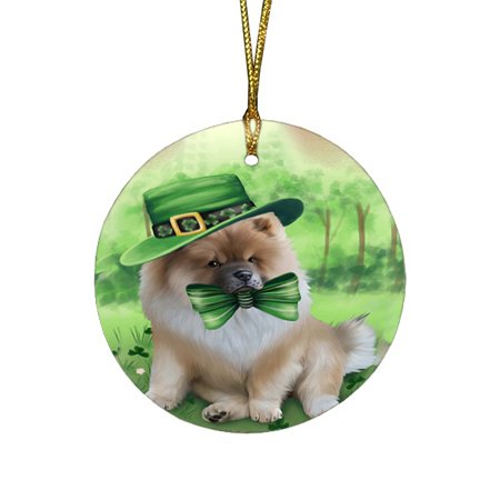 St. Patricks Day Irish Portrait Chow Chow Dog Round Christmas Ornament RFPOR48773