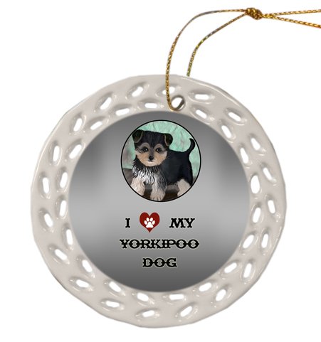 Yorkipoo Dog Christmas Doily Ceramic Ornament