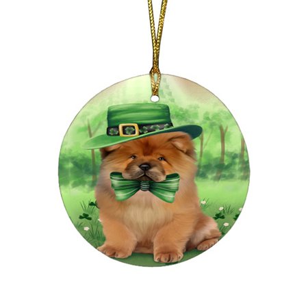 St. Patricks Day Irish Portrait Chow Chow Dog Round Christmas Ornament RFPOR48775